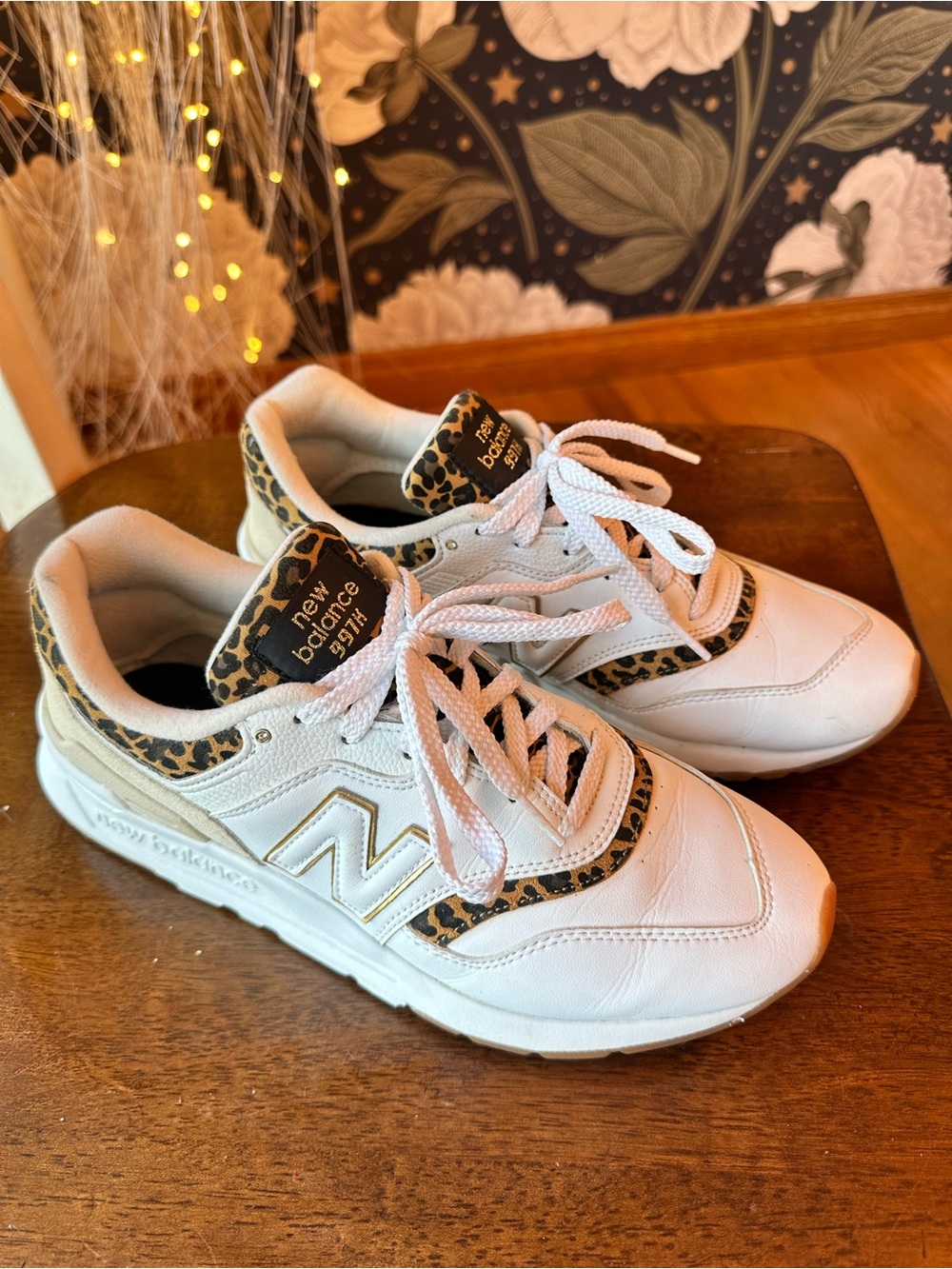 New Balance 997H - White Sneakers with Leopard Trim and Gold Accents